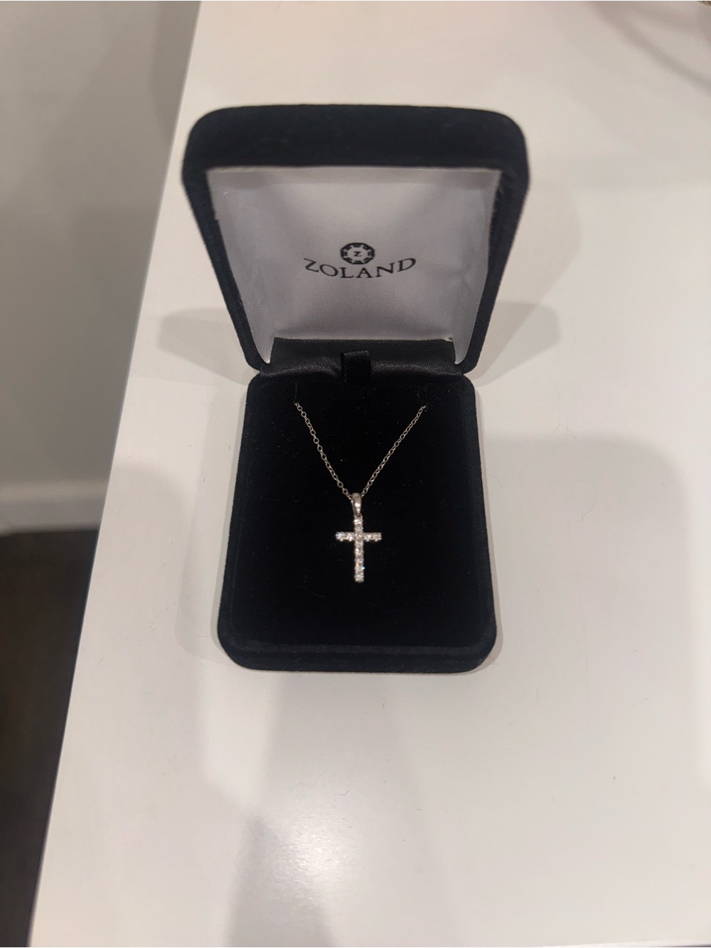 Silver Cross Pendant Necklace - White